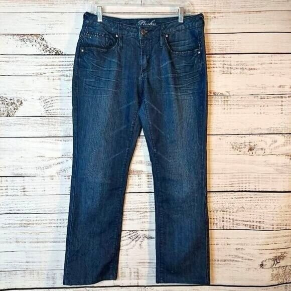 Parasuco Womens Blue Jeans Sz 10 Y2K Beading Back Front Pocket Bootcut Stretch - Picture 6 of 10